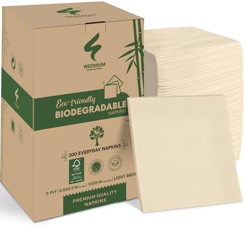 300 Pack 2-Ply Compostable Napkins - Eco-Friendly Biodegradable Recycled