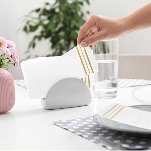 100 Pcs White and Gold Napkins for Parties and Events