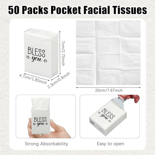 Ctosree 50 Pack Pocket Tissues Travel Size 3 Ply