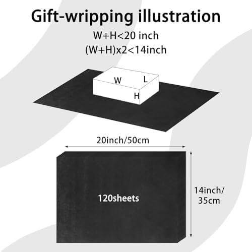 120 Sheets Black Tissue Paper for Gift Wrapping and Crafts
