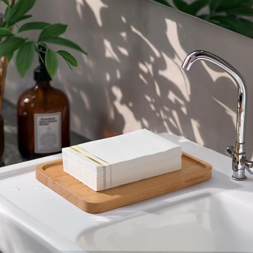 Tamone 100PCS 3-Ply Gold Napkins - Elegant White and Gold Disposable Dinner Napkins