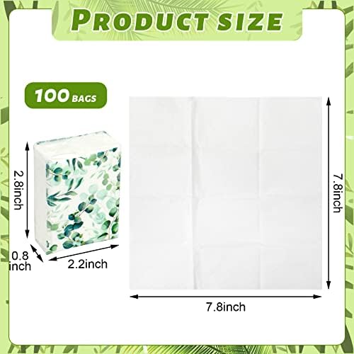 Geyee 100 Pcs Travel Tissue Packs 3 Ply Eucalyptus Leaves Design