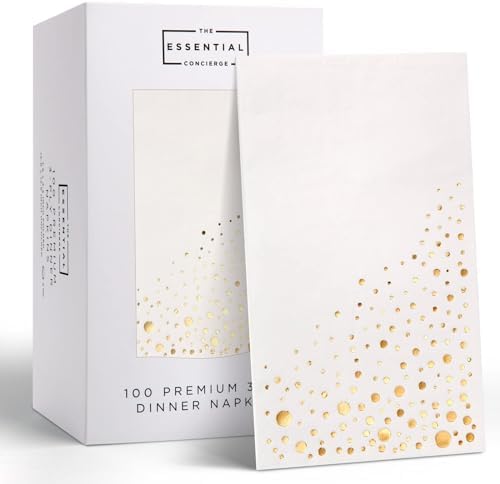 100 Pack Gold White Disposable Napkins 75x425 Inch 3-Ply