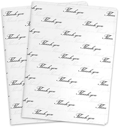 MR FIVE 100 Sheets Black Thank You Tissue Paper Bulk 20x14