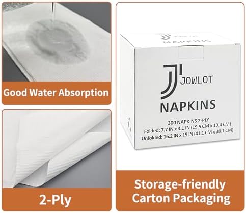 JOWLOT 2-Ply Disposable Napkins 300 Count White 162x15