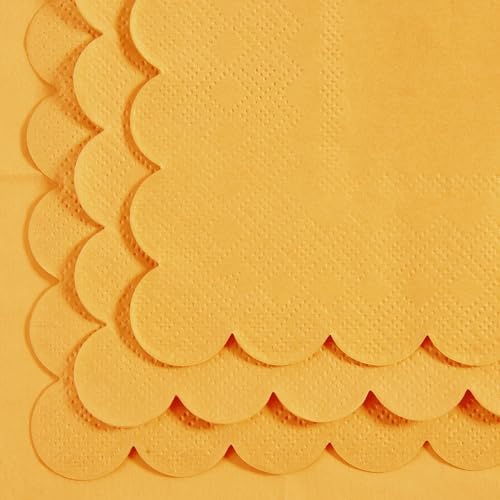 100 Pack 2 Ply Scalloped Edged Cocktail Napkins Yellow