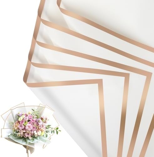 20 Sheet Waterproof Flower Wrap Paper - White Gold Edge