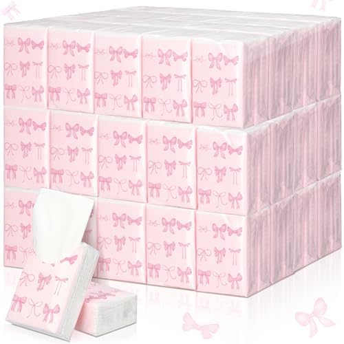 Therwen 20 Pack Pink Bow Travel Tissue Packs