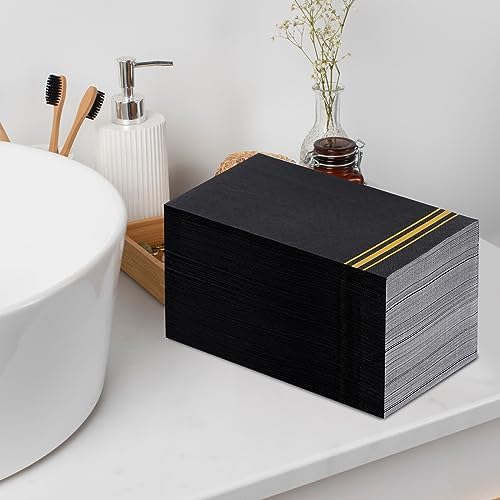100 Gold Trim Lined Paper Napkins Black Elegant