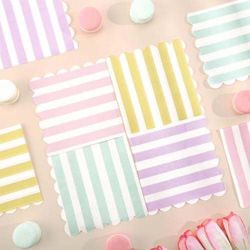 120 Pcs Striped Pastel Napkins 5x5 Inch Scalloped