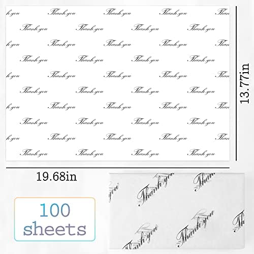 MR FIVE 100 Sheets Black Thank You Tissue Paper Bulk 20x14