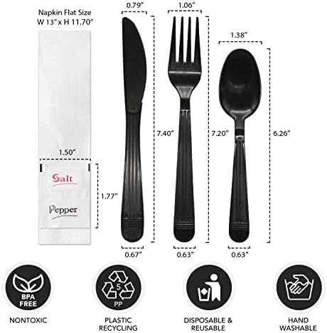Party Essentials Heavy Duty Cutlery Sets Black 50 Units