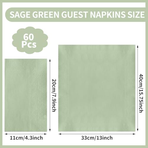 60 Pcs Sage Green Disposable Napkins for Home and Events