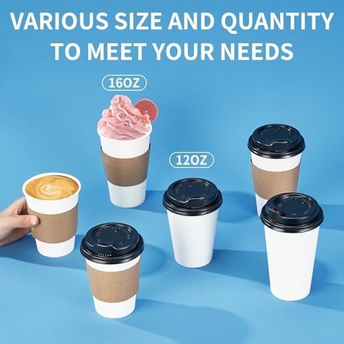 YEEHAW 16 oz Disposable Coffee Cups 50 Pack with Lids and Sleeves