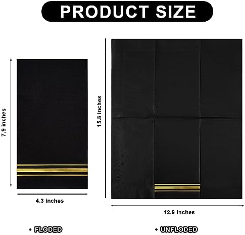 100 Gold Trim Lined Paper Napkins Black Elegant