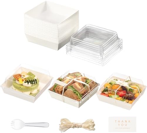 50 Pack Small Charcuterie Boxes with Clear Lids and Sporks