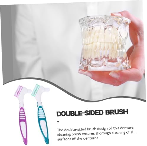 2Pcs Denture Brush Set with Ergonomic Handle and Dual-Sided Design