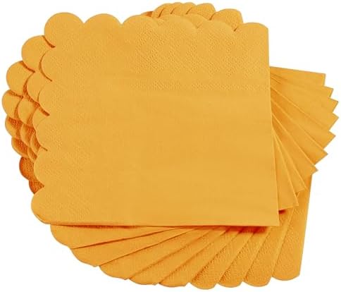 100 Pack 2 Ply Scalloped Edged Cocktail Napkins Yellow