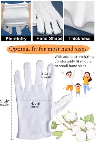 24 Pcs White Cotton Gloves for Dry Hands and Eczema