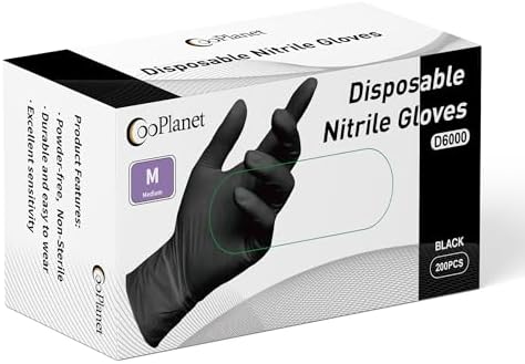 CooPlanet Black Nitrile Disposable Gloves