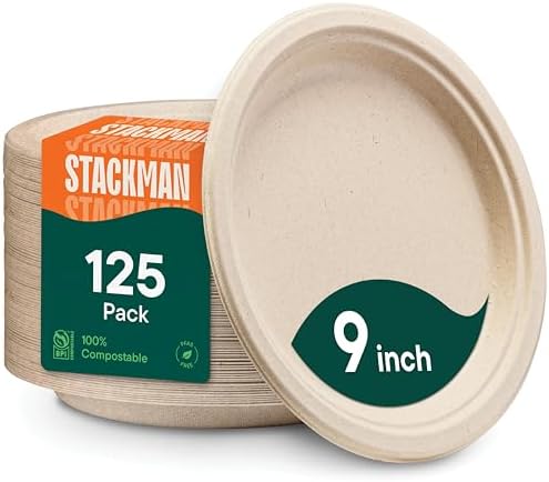 100 Compostable Paper Plates 9 Inch 125-Pack