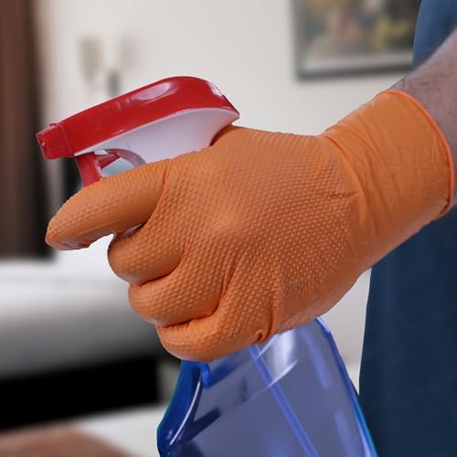 Xtreme Orange Nitrile Gloves Diamond Texture Powder Free Industrial Grade