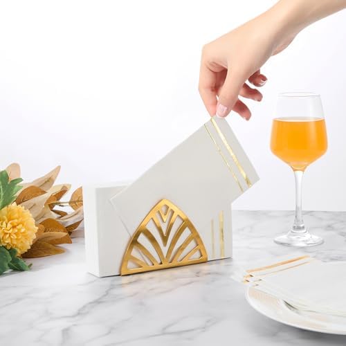 Tamone 100PCS 3-Ply Gold Napkins - Elegant White and Gold Disposable Dinner Napkins