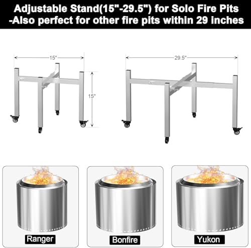 BBQ-PLUS Universal Fire Pit Stand 15-27 Inch with Wheels
