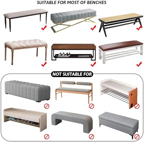 Stretch Bench Covers with Anti-Slip Strap and Jacquard Pattern Argyle Cream