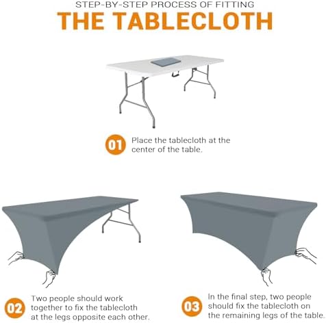 Eurmax Rectangular Stretch Table Cover for 4ft Table 2 Pack Silver Gray