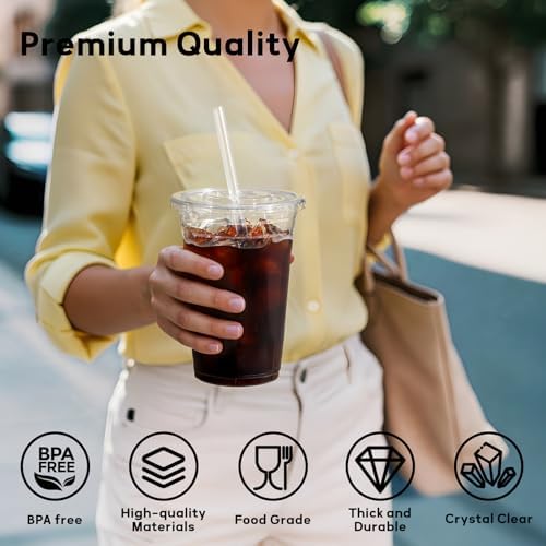 AOZITA 100 Pack 16 oz Clear Plastic Cups with Lids and Straws