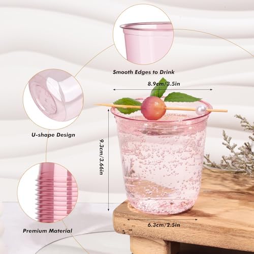 KesaPlan 50 Pcs Pink Plastic Cups 12oz Wine Glasses