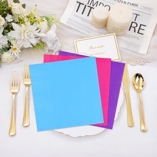 60 Pack Neon Lunch Dinner Napkins 65x65 Inch 2-Ply
