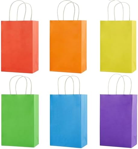 SUNCOLOR 24-Pack Rainbow Gift Bags with Handles