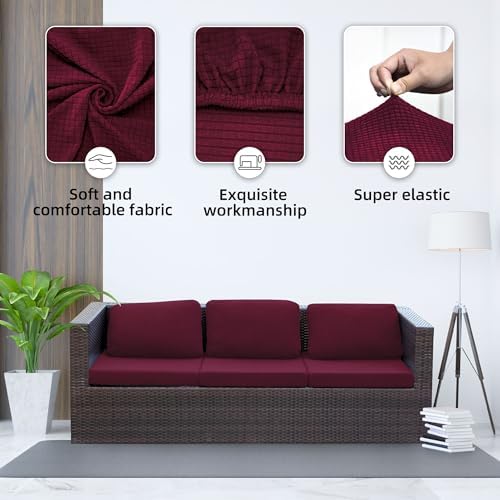 8Pcs Stretch Wine Red Patio Cushion Covers