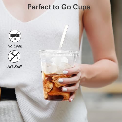 100 Pack 16 oz Clear Plastic Cups with Lids and Straws 1