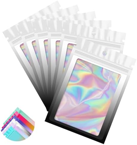 Funfery Gradient Holographic Food Storage Bags 100 Pack Zipper Clear Window