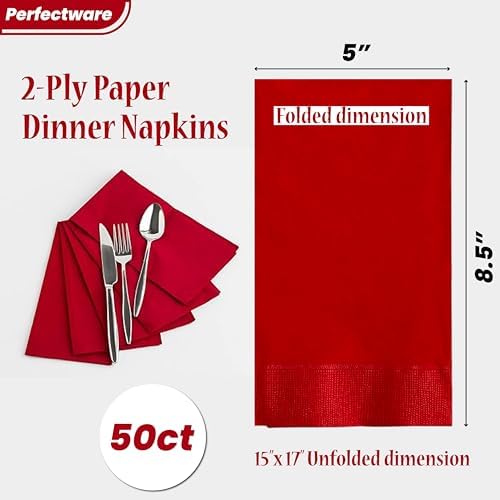 Perfectware 2 Ply Red Dinner Napkins 50 CT