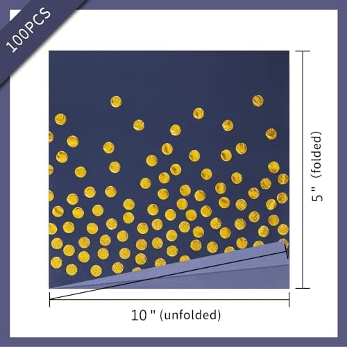 100PCS Blue Party Napkins with Gold Dots for Events