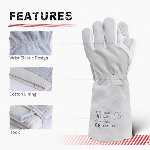 Heat Resistant Goatskin Welding Gloves for BBQ Oven Grill Fireplace Tig Mig