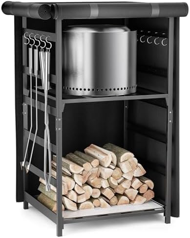 Adjustable Firewood Storage Rack for Solo Stove with Waterproof Cover