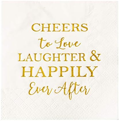 Crisky 50 Count Gold Foil Text Napkins for Wedding Engagement Parties