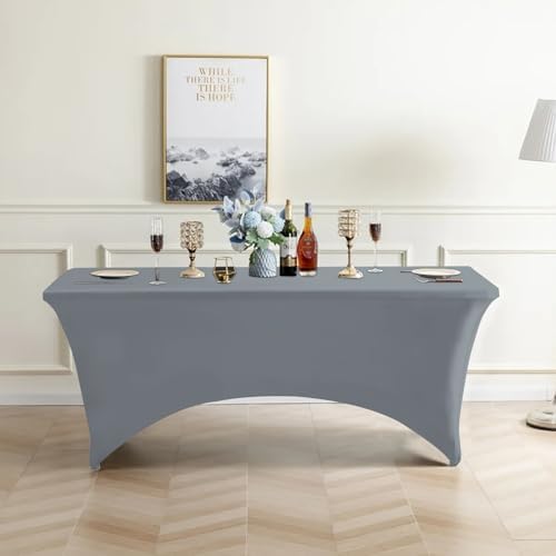 Eurmax Rectangular Stretch Table Cover for 4ft Table 2 Pack Silver Gray