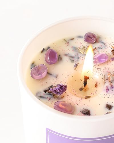 AOOVOO Lavender Scented Candles with Crystals 10oz Soy Candles for Women