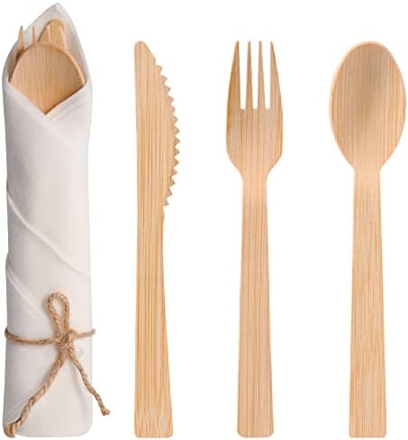 Pre Rolled Napkin and Bamboo Cutlery Set 50Pack