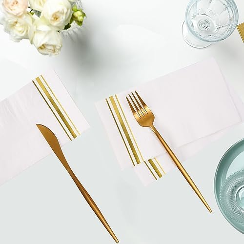 100 Gold Trim Lined Paper Napkins Elegant Party Decor