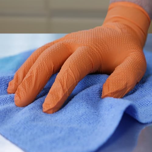 Xtreme Orange Nitrile Gloves Diamond Texture Powder Free Industrial Grade