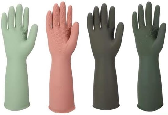 4 Pairs Reusable Rubber Cleaning Gloves for Kitchen and Household Use
