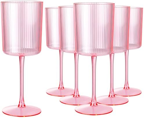 Ciaell 12 PCS Pink Plastic Wine Glasses with Stem