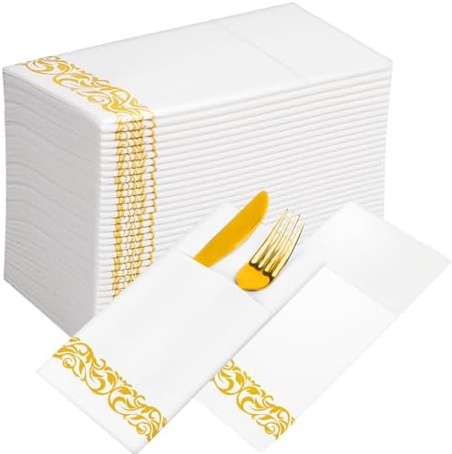 KAMMAK Premium Disposable Napkins 100 Pack Yellow Trim